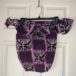 Purple Ankara Print Bardot Crop Top